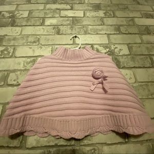 Girls' Pink Knit Poncho Sweater with Rosette